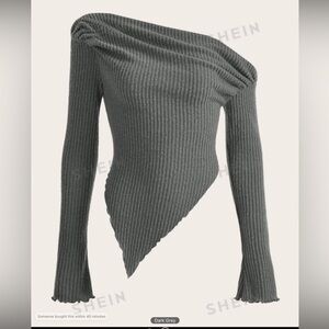 Grunge asymmetrical neck rib knit tee